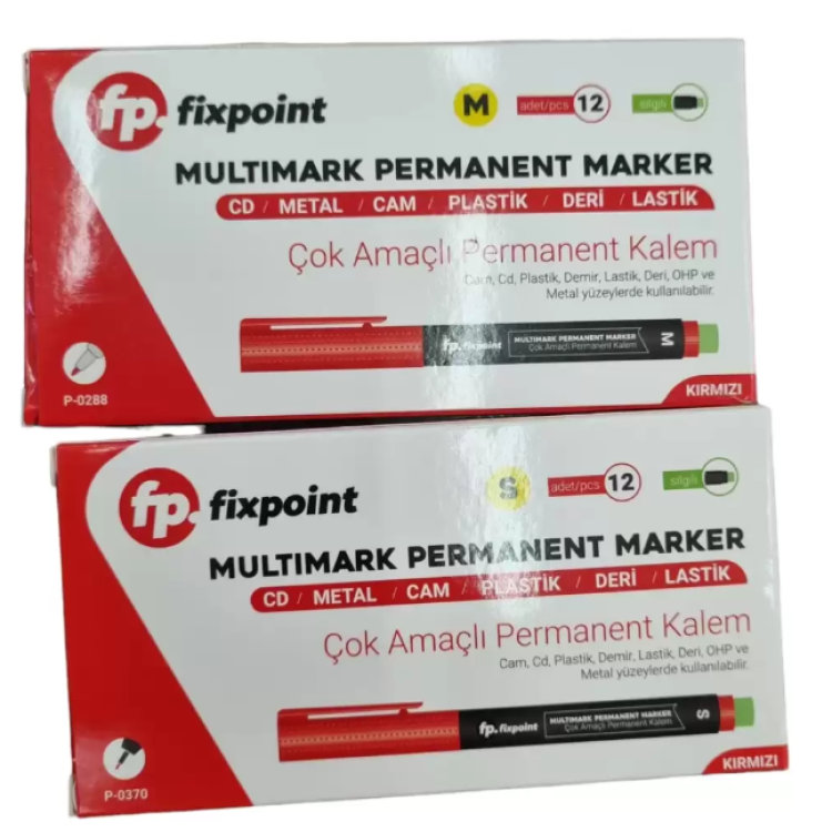 FİXPOİNT P-0370 KIRMIZI-S PERMANENT SİLGİLİ CD ASETATLI KALEM (BOX12)