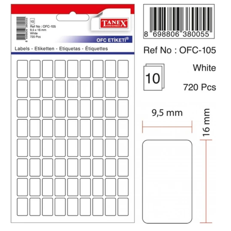 TANEX OFC-105 BEYAZ OFİS ETİKETİ 9,5X16