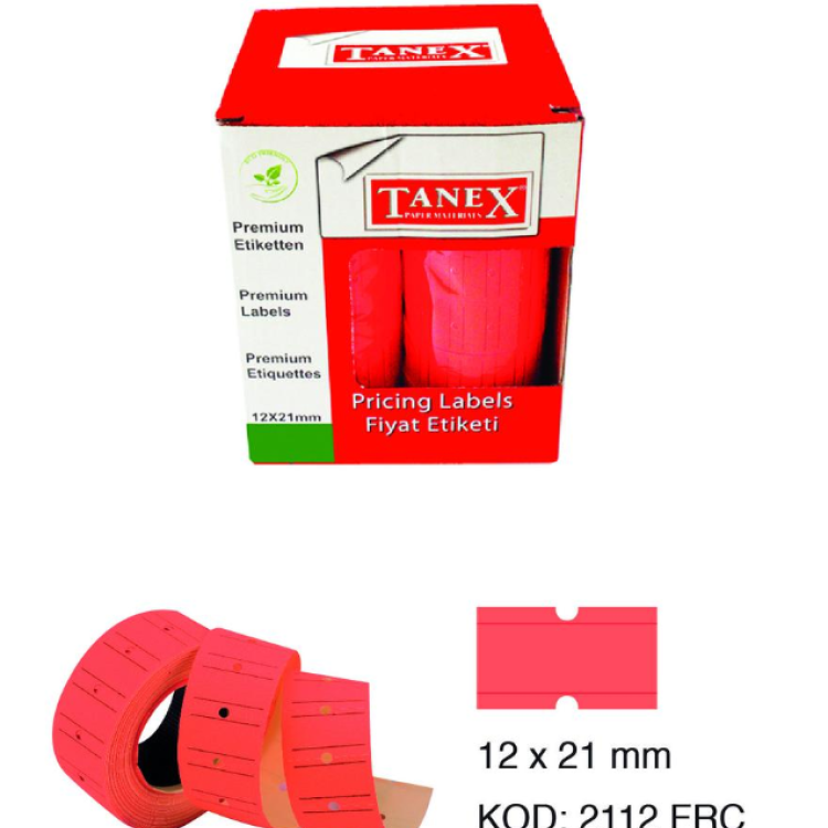 TANEX KIRMIZI FİYAT ETİKETİ 12X21MM 24lü