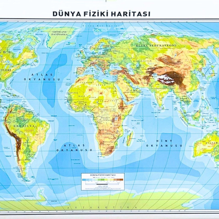 ODAK DÜNYA HARİTASI FİZİKİ-SİYASİ 50X70 5Lİ