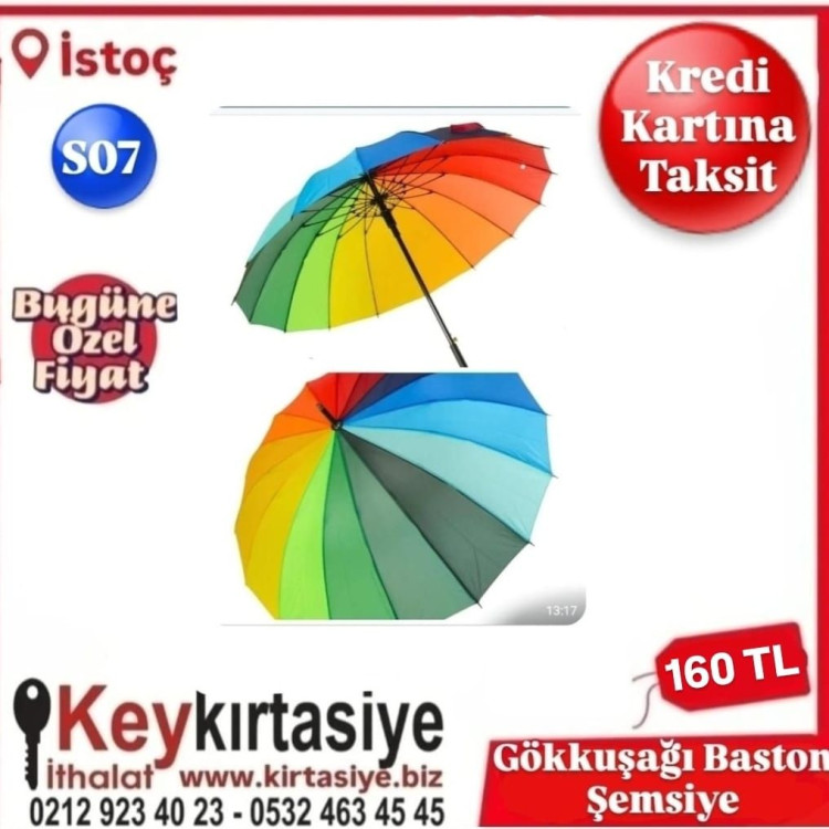 ŞEMSİYE S07 GÖKKUŞAĞI BASTON ŞEMSİYE 16TELLİ