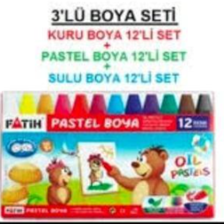 FATİH 12RENK PASTEL+KURU+SULU 3LÜ SET *K