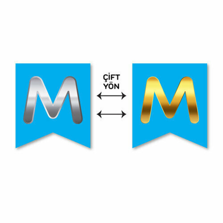 ÇİFT TARAFLI MAVİ M GOLD/SİLVER HARF