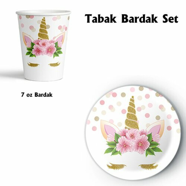 ECO 8Lİ KARTON SET TABAK BARDAK ÇİÇEKLİ UNİCORN