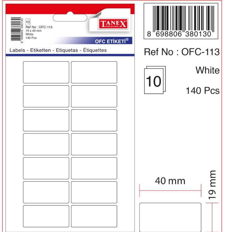 TANEX OFC BEYAZ ETİKET 10LU 19*40