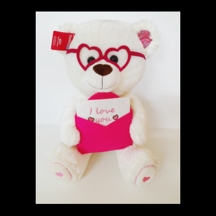 37 CM ZARFLI GÖZLÜKLÜ LOVELY BEAR PELUŞ AYI