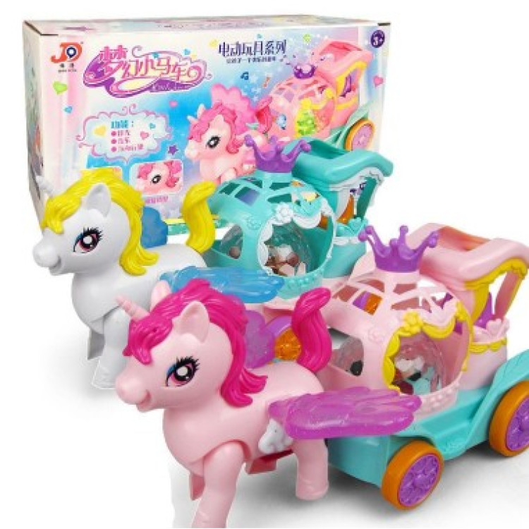 KUT.PİLLİ DİSKO IŞIKLI PONY ATLI FAYTON ÇARP-DÖN 25CM