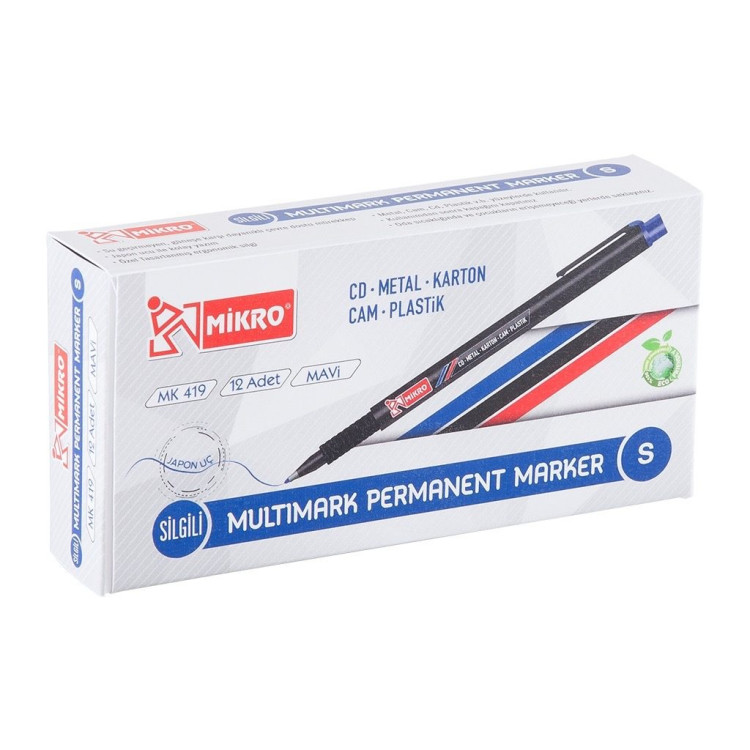 MİKRO MK-419SM MAVİ-S PERMANENT SİLGİLİ CD ASETATLI KALEM (BOX12)