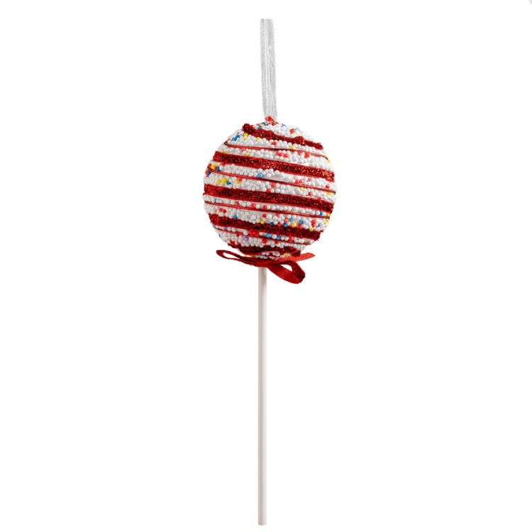 Yılbaşı Süsü Lolipop Kırmızı-Beyaz Pıtırcıklı 22 Cm