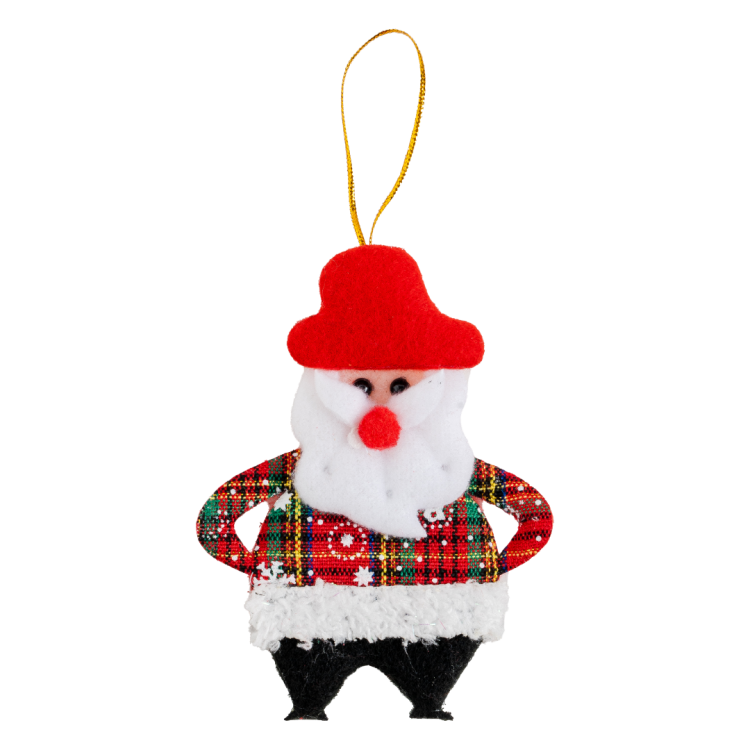 Yılbaşı Süsü Ekoseli Keçe Ceketli Noel Baba 12 Cm