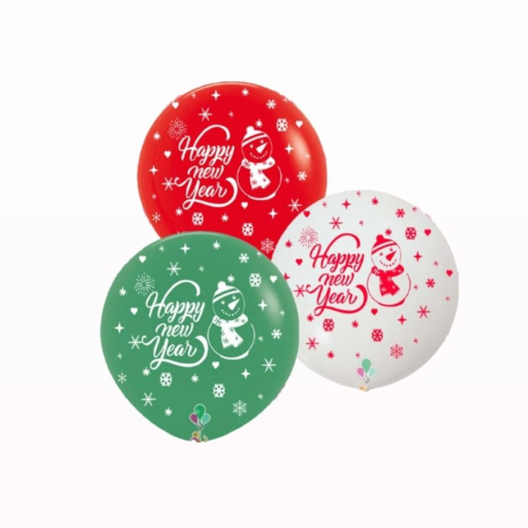 Hazır Baskılı Balon Jumbo 18" Happy New Year Full 8'li