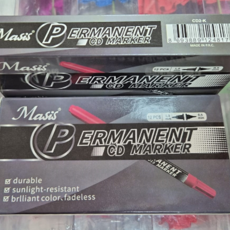 MASİS CD2-K PERMANENT SİLGİLİ CD ASETATLI KALEM ÇİFT UÇLU 1.0MM-0.5MM KIRMIZI (BOX12) *K (3 AL 4 GÖNDERELİM)