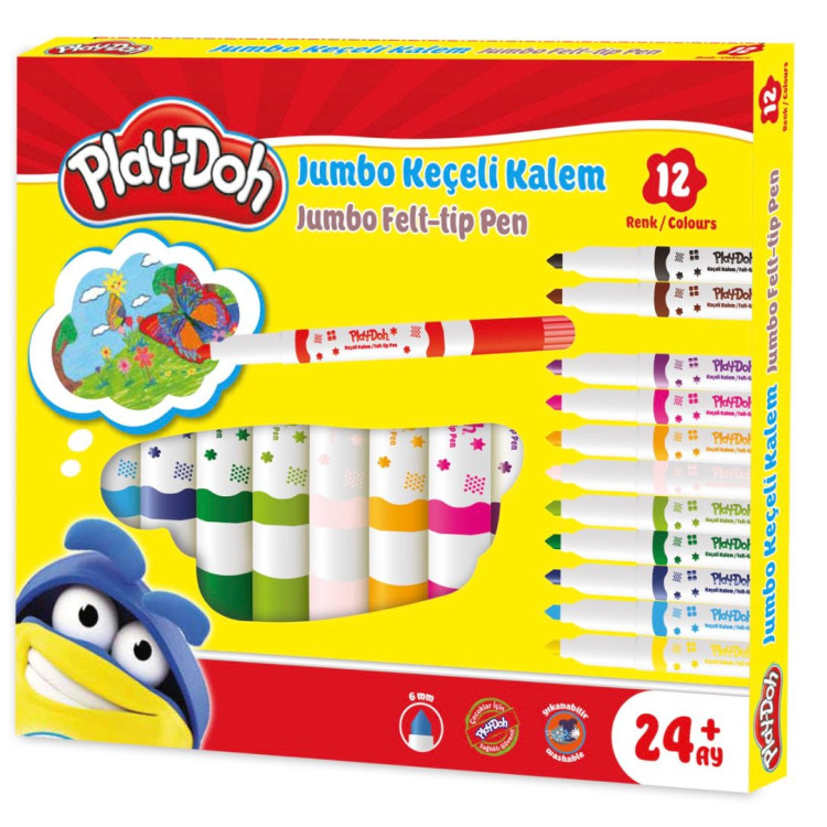 PLAY-DOH KE020 JUMBO KEÇELİ KALEM 12 RENK 12'Lİ